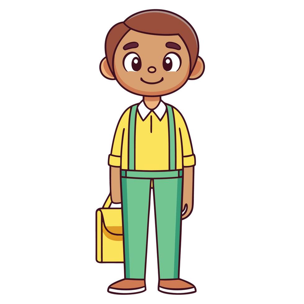 a cartoon boy with a backpack and yellow shirt vector