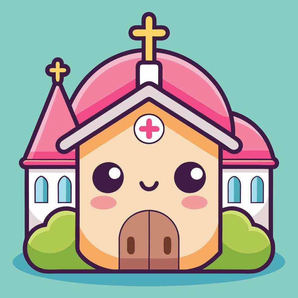 cute church with a cross on top of it vector