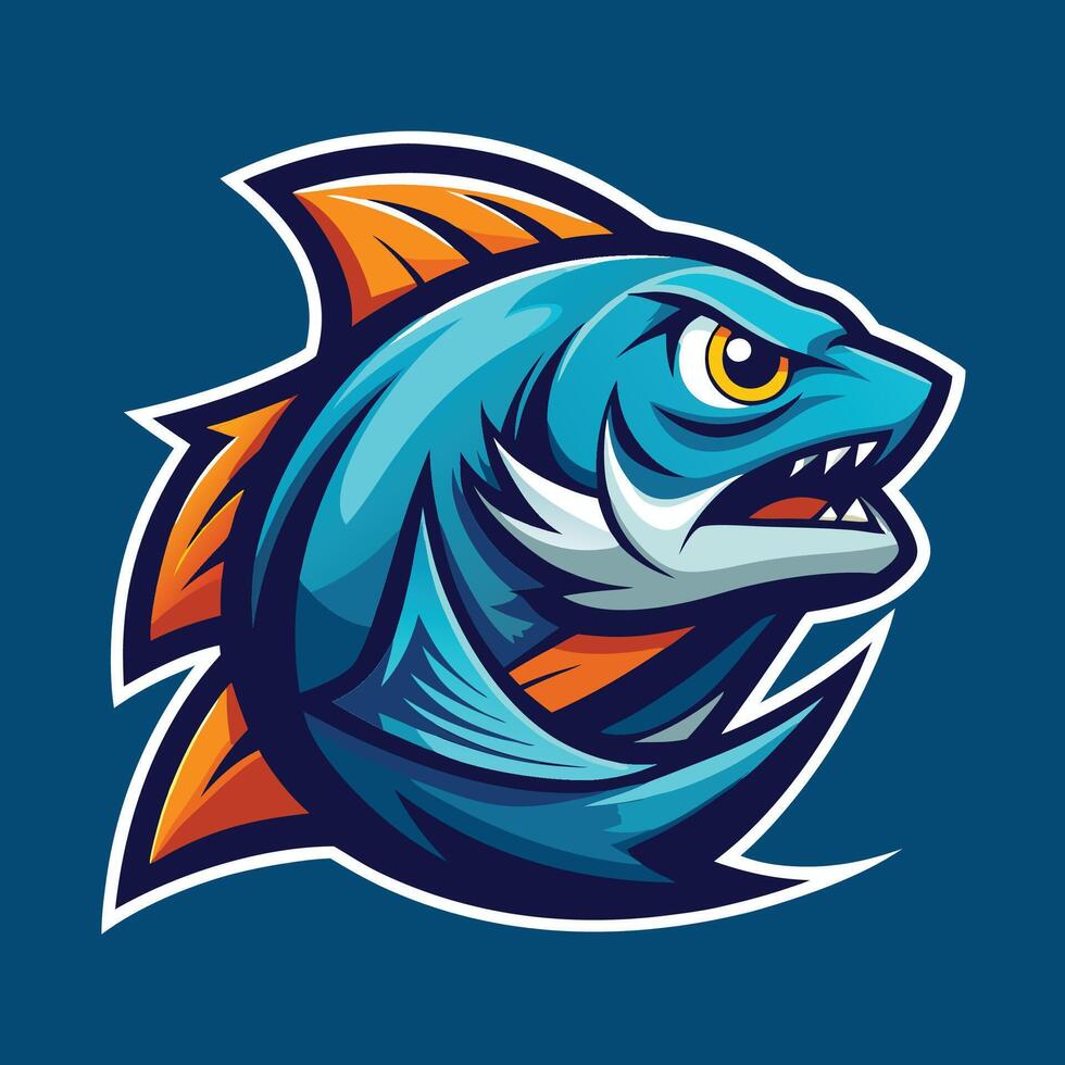 a blue and orange fish with a big mouth vector