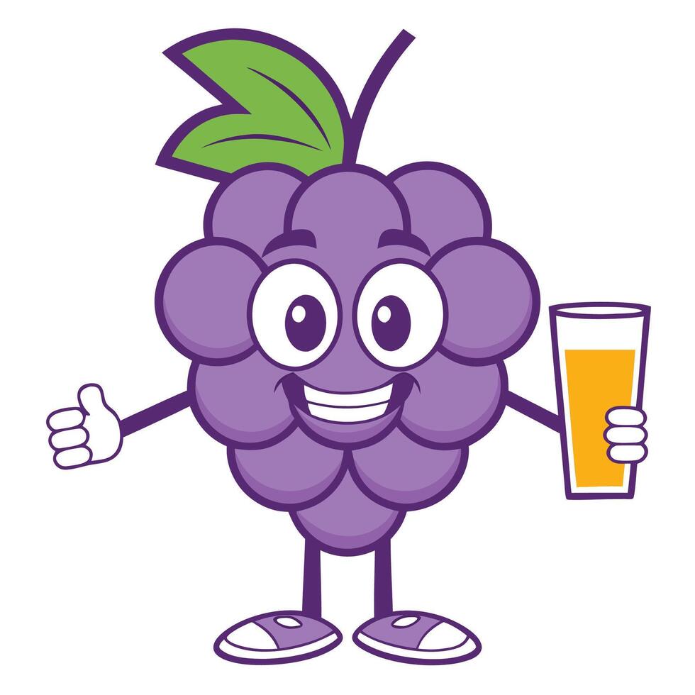 purple grape character holding a glass of beer illustration vector