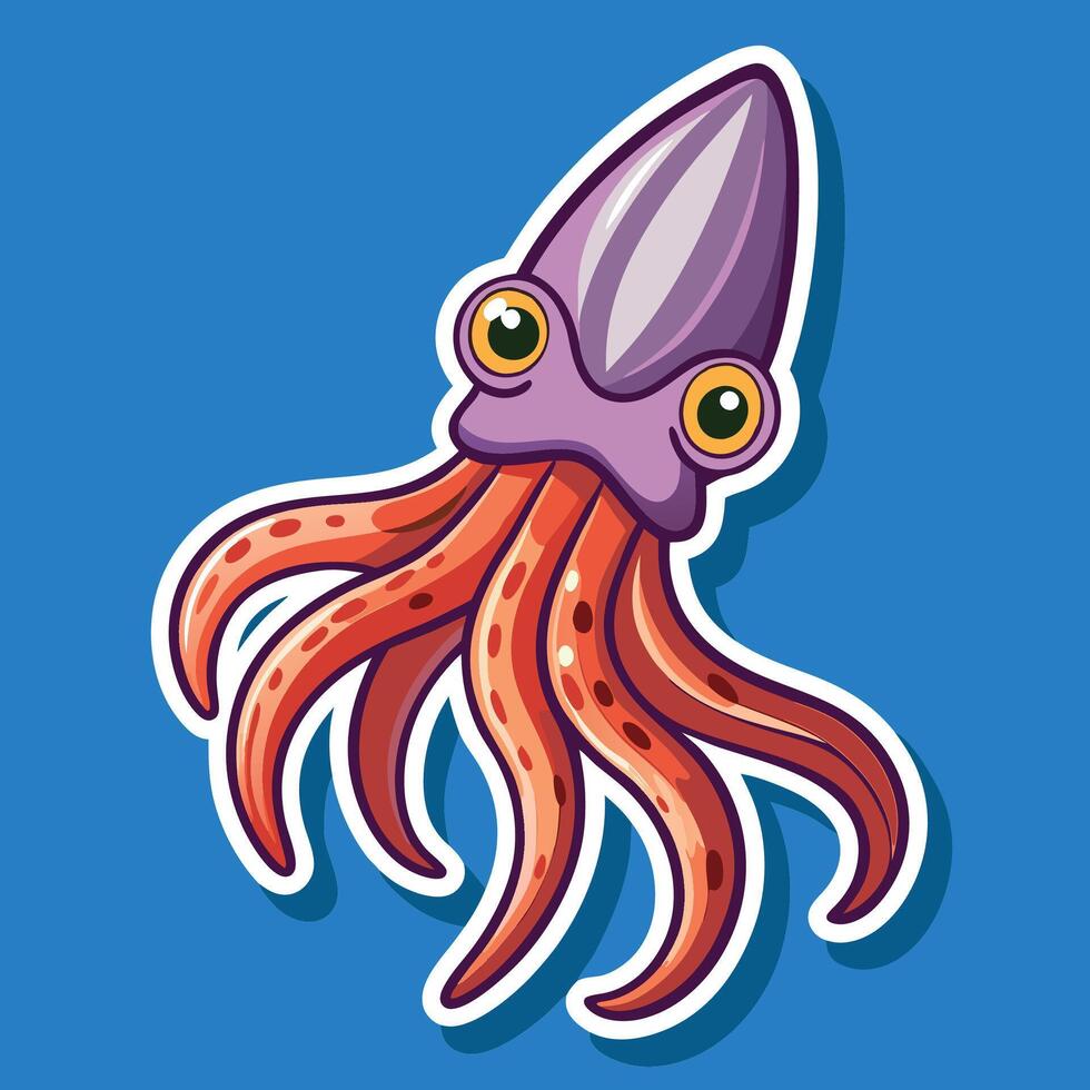 a purple octopus sticker on a blue background vector