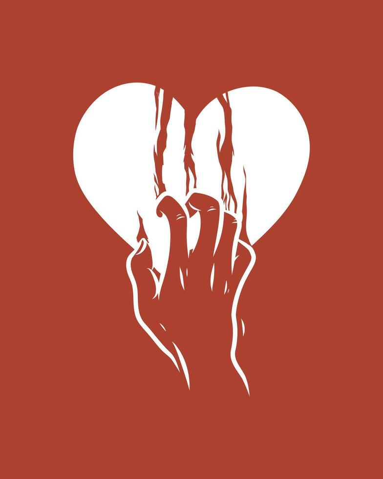 broken hearted hand scratches symbol clip art illustration print art poster sticker isolated editable vector