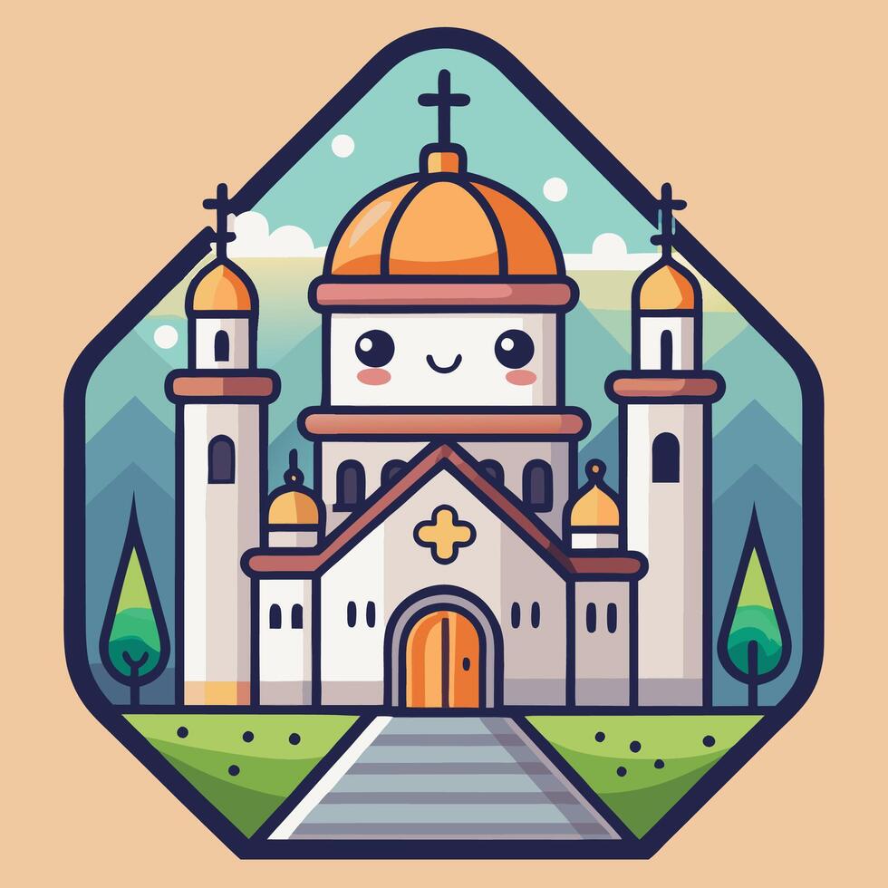 a cartoon church with a cross on top vector