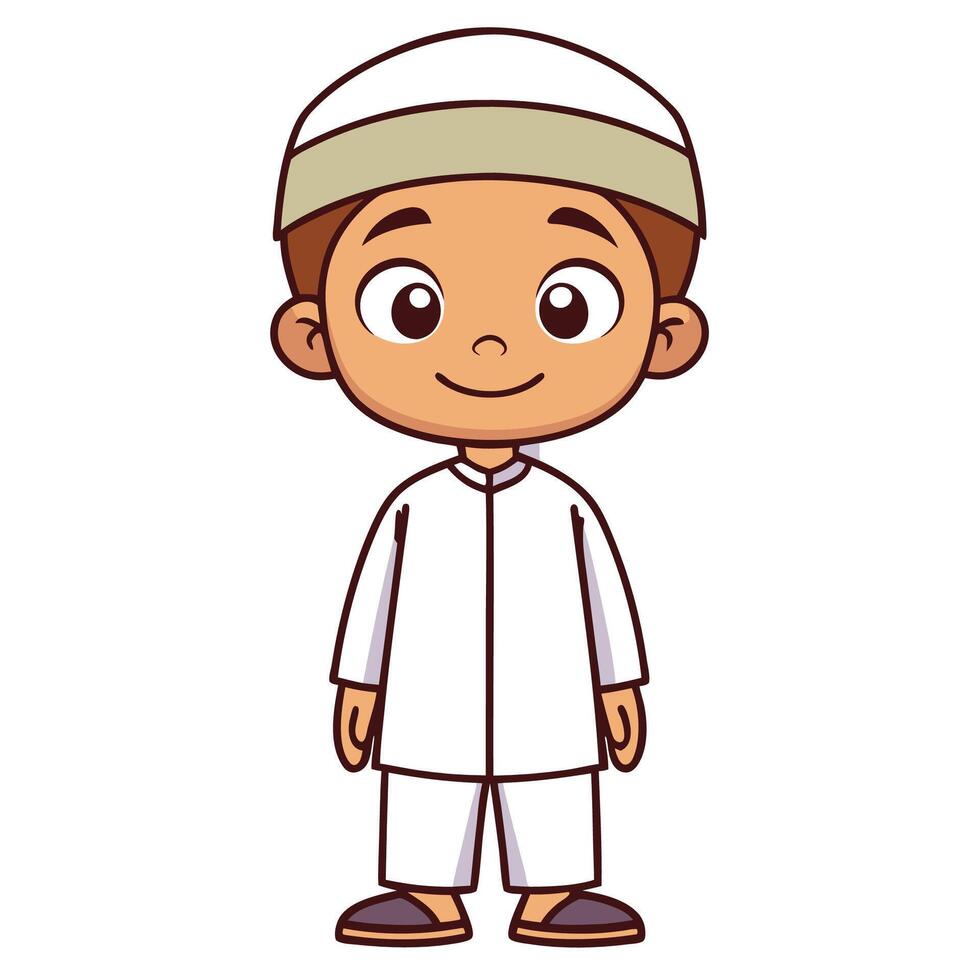 cartoon muslim boy in traditional clothes vector