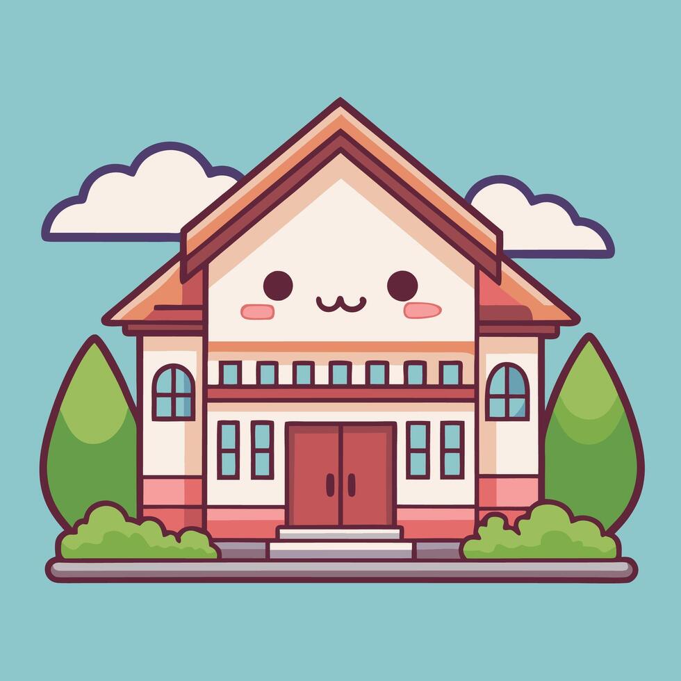 a cartoon house with a cute face vector