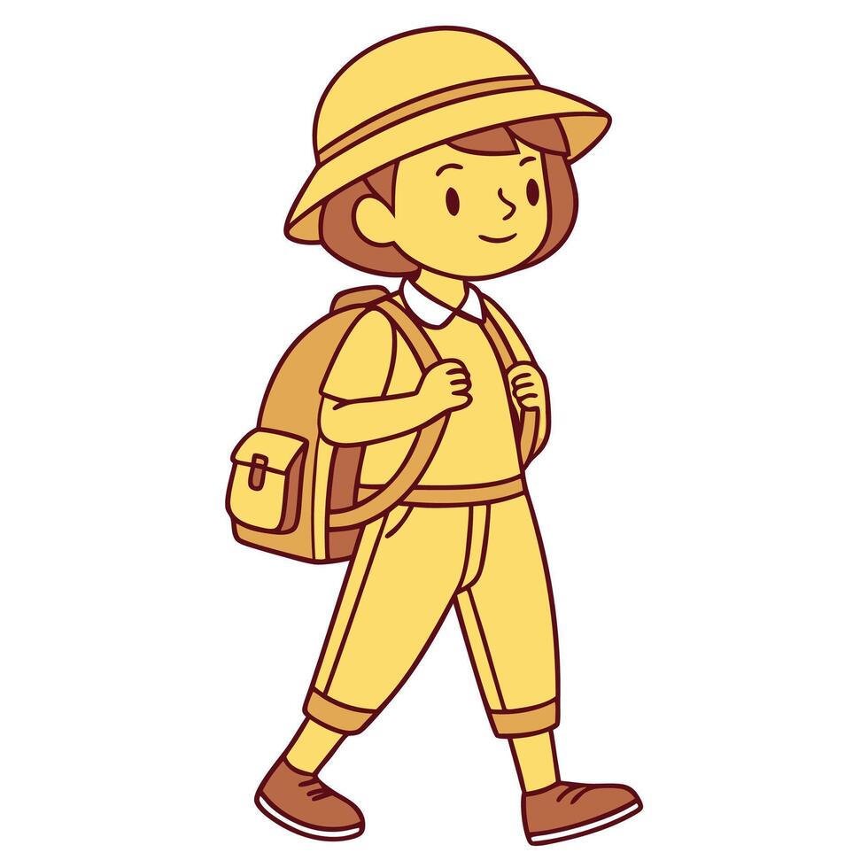 a cartoon girl wearing a hat and carrying a backpack vector