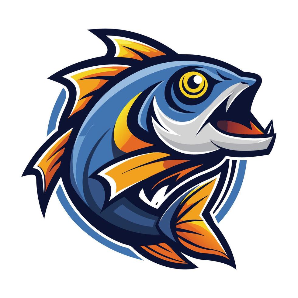 a fish with a big mouth and a yellow and blue color scheme vector
