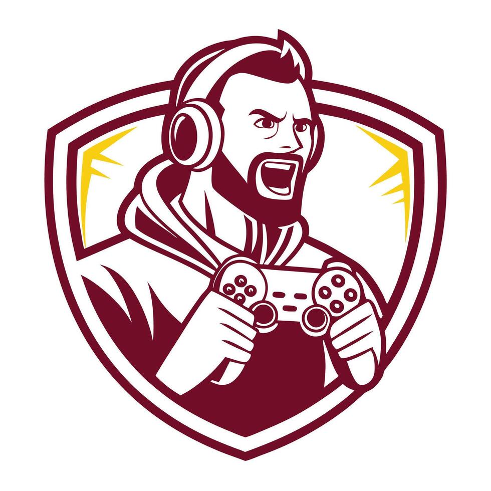 a man with a beard holding a controller vector