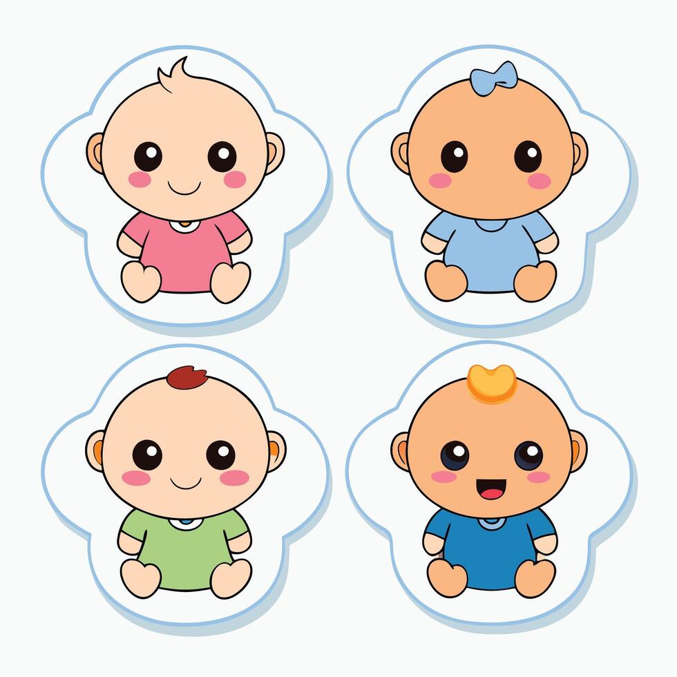 four baby stickers with different colors vector