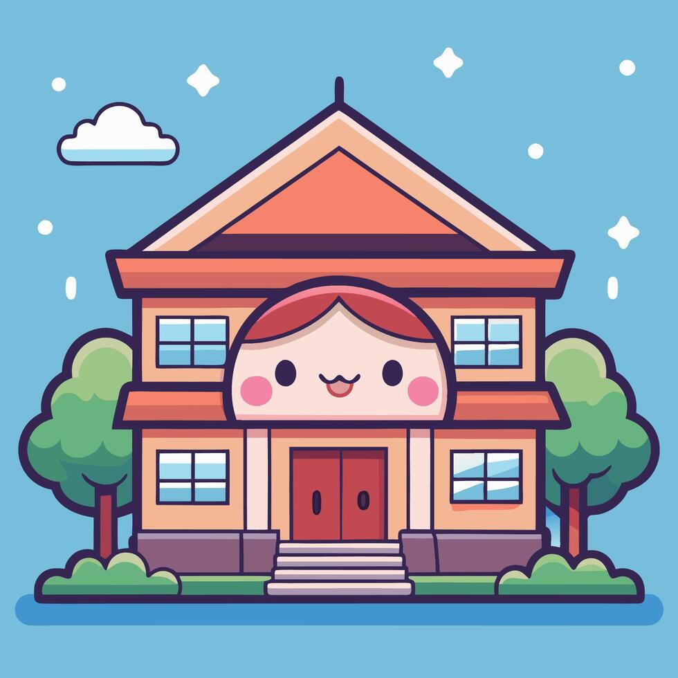 a cartoon house with a smiling face vector