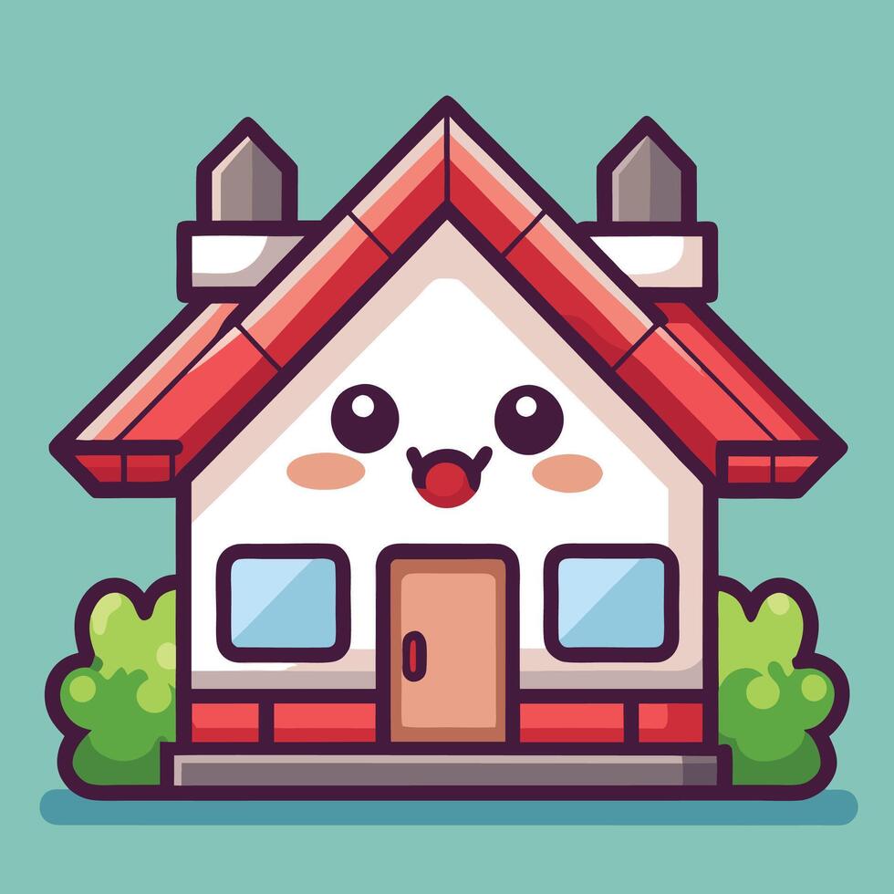 a cute house with a red roof and windows vector