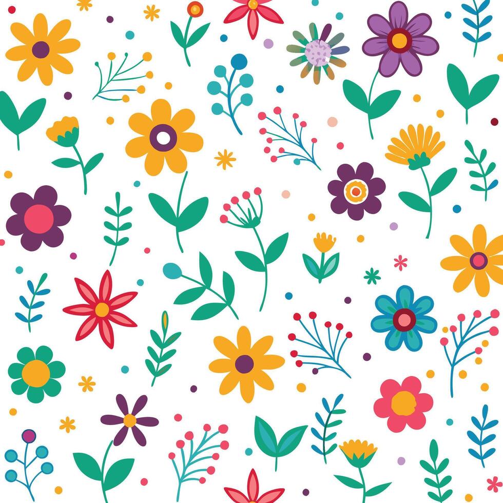 floral seamless pattern with colorful flowers and leaves vector