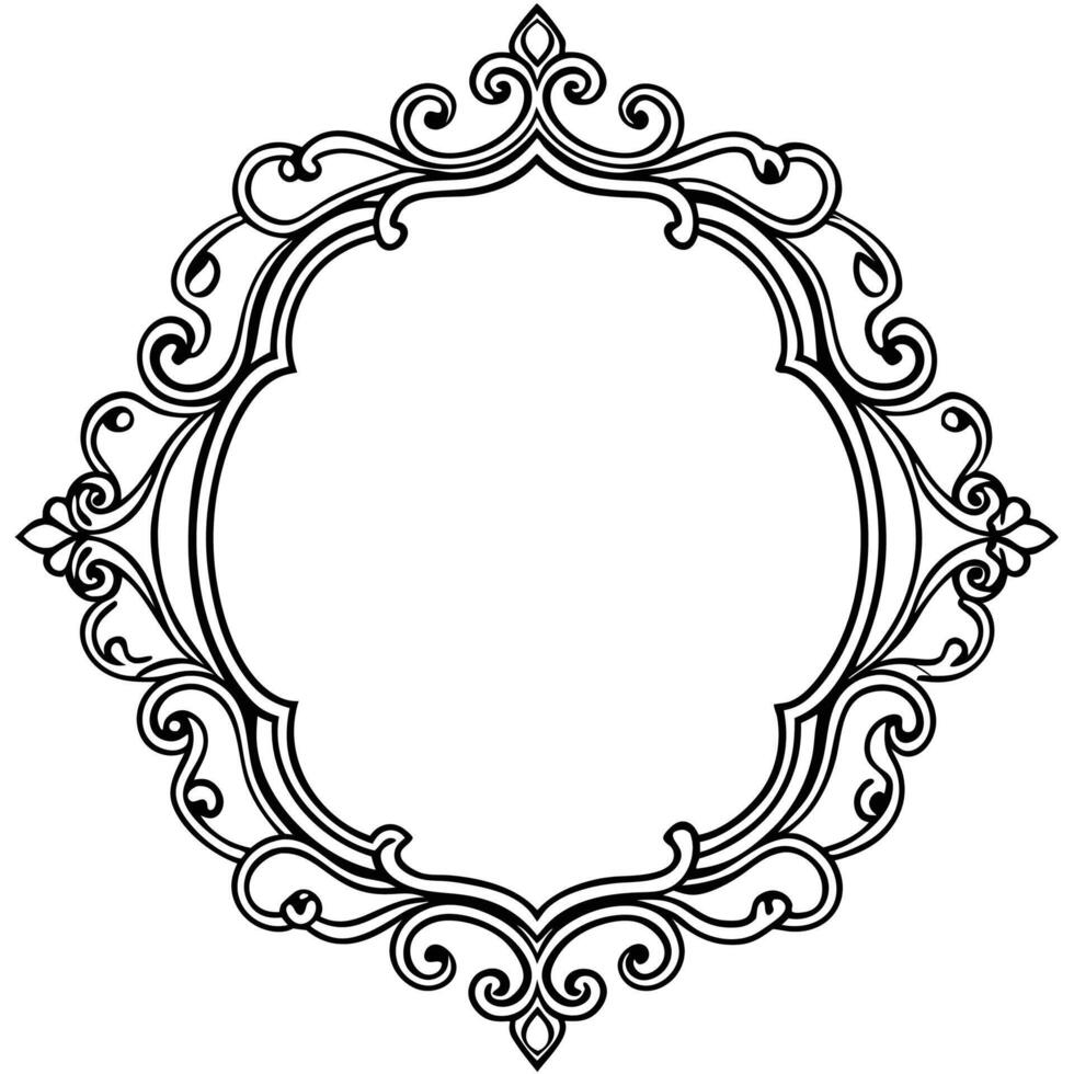 a black and white drawing of a round frame vector