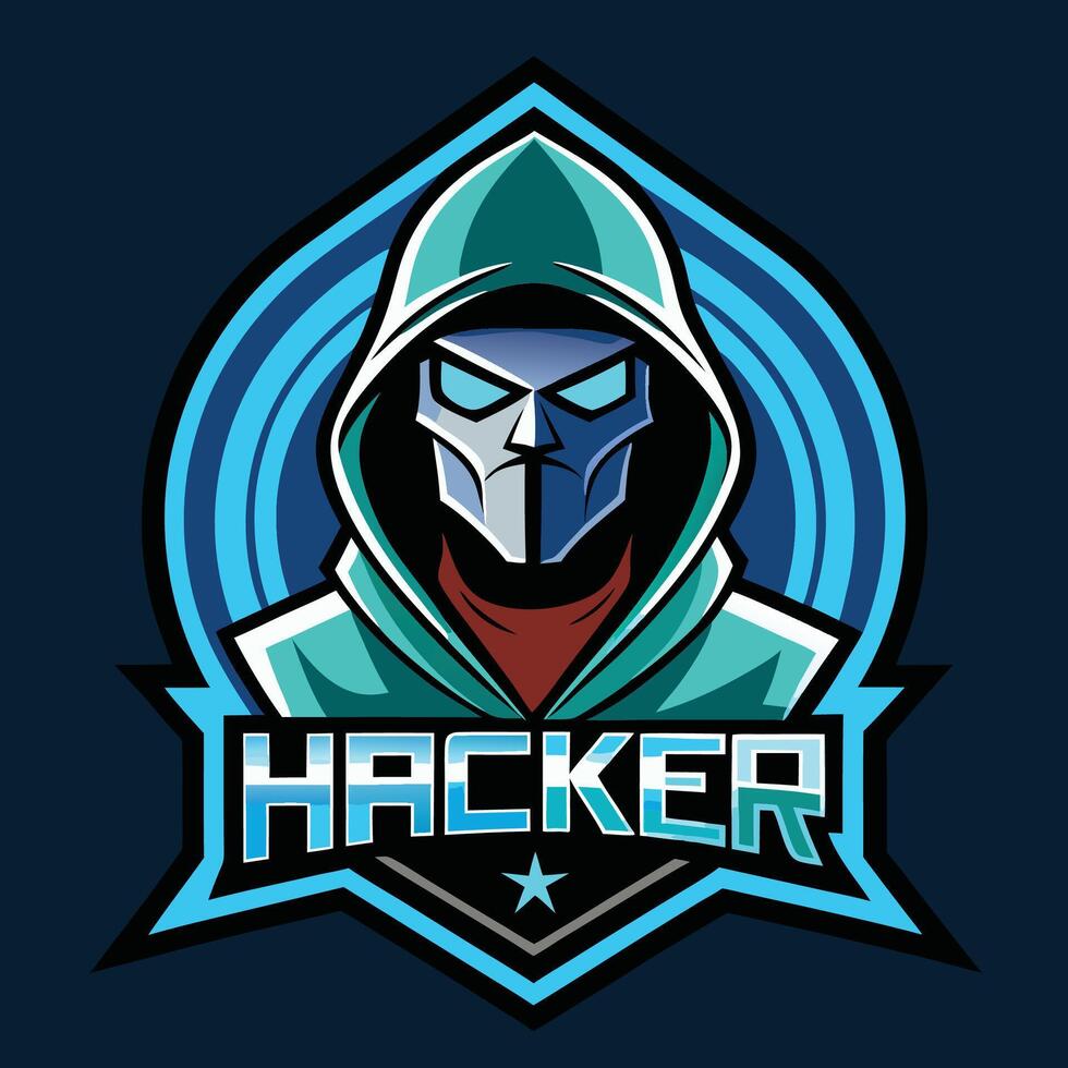 the hacker logo, with a blue hoodie and blue background vector