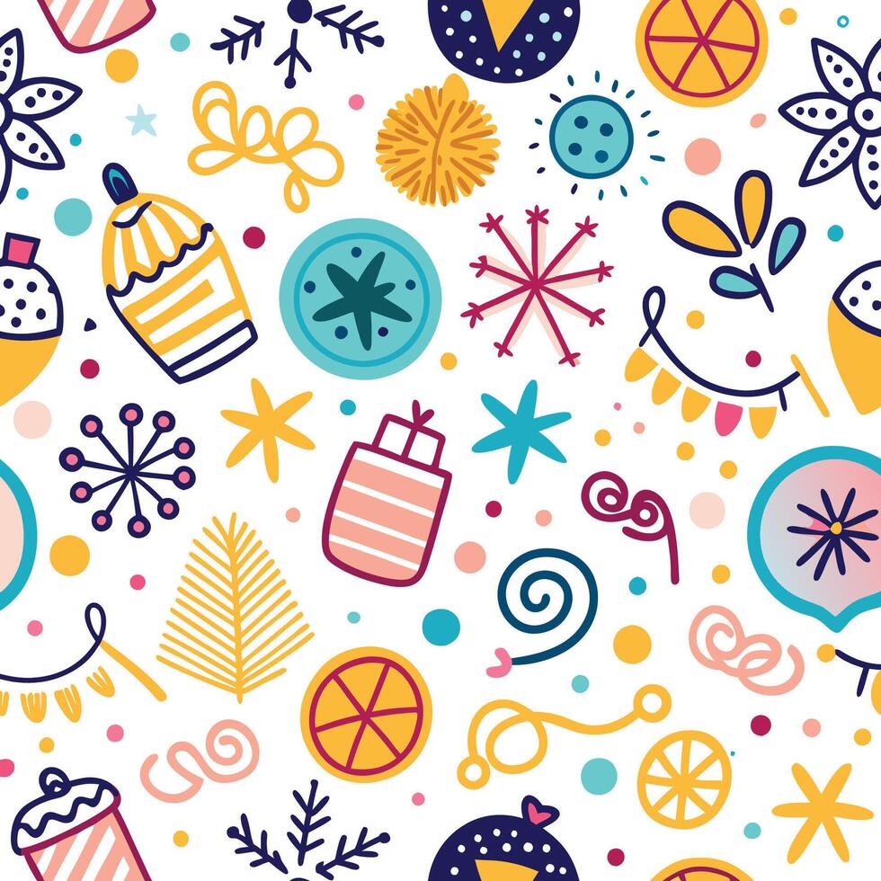 christmas seamless pattern with colorful objects vector