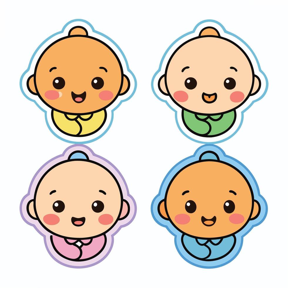 four baby stickers with different colors and sizes vector