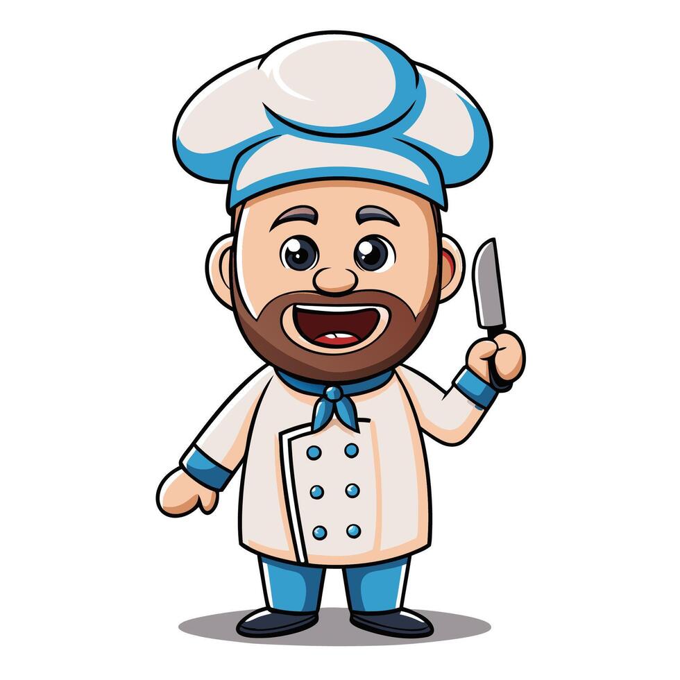 cartoon chef holding knife and smiling vector