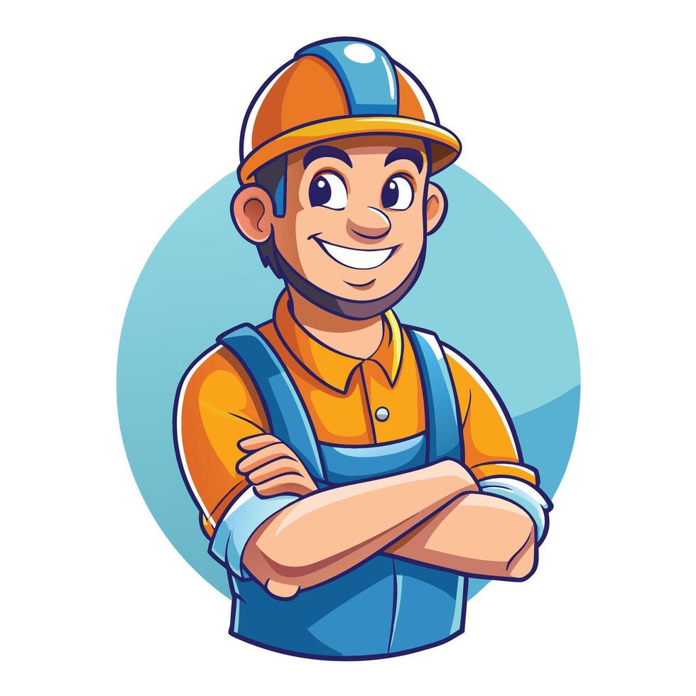 a cartoon man in overalls and hard hat vector