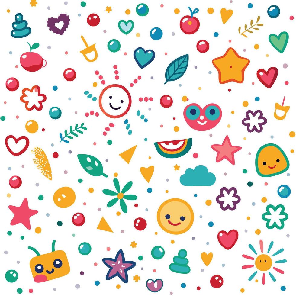 a colorful pattern with various objects and faces vector