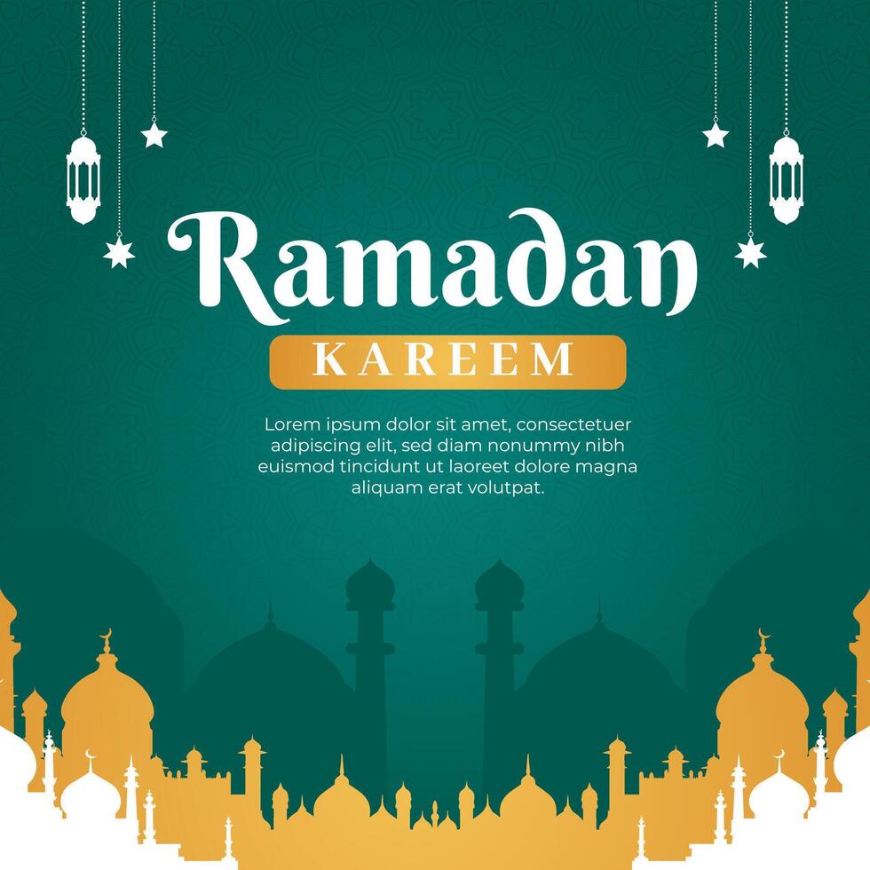 A poster for Ramadan featuring a blue background with gold accents vector