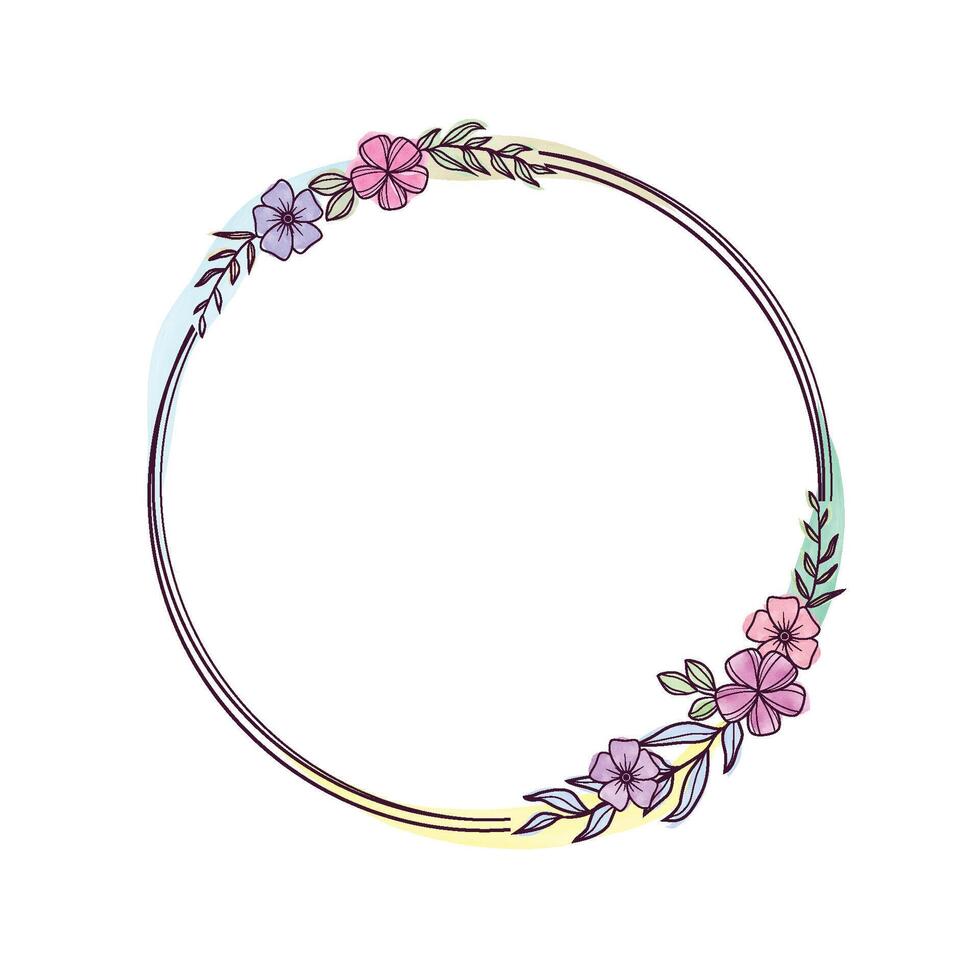 Minimalist Floral Circle Frame with Pastel Pink Flowers vector