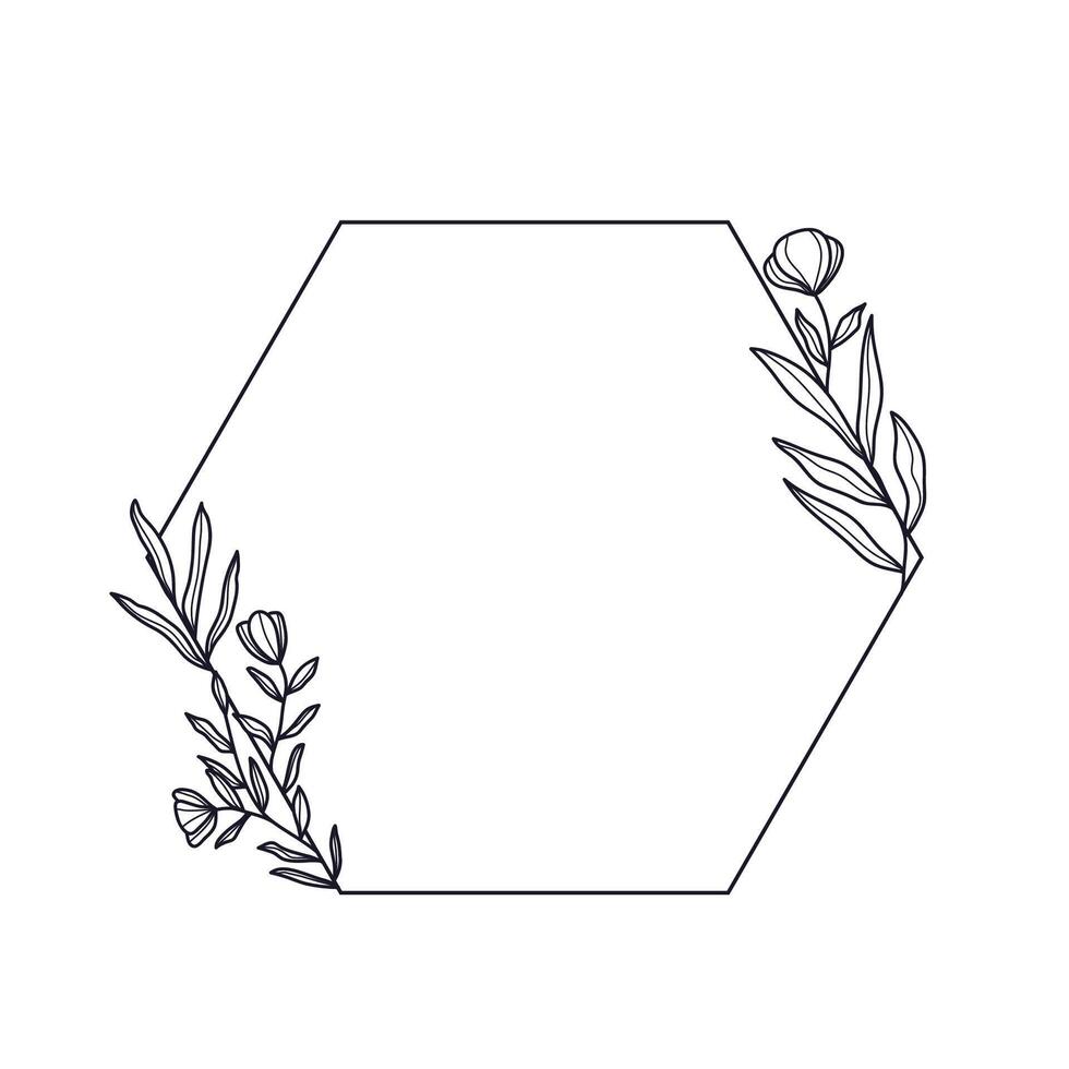 Hand Drawn Hexagonal Frame with Foliage vector