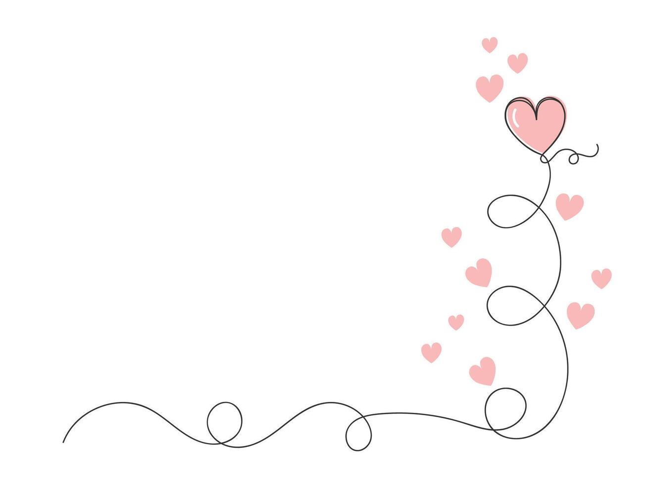 Hearts continuous one line art corner frame drawing, heart love couple outline artistic isolated. vector