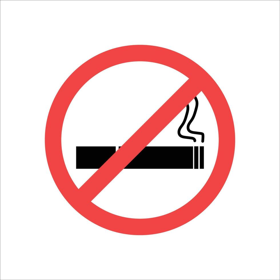 No smoking area road sign isolated on a white background. Non-smoking sticker with a red circle cigarette silhouette. Red caution sign for smoke free zone . Smoking prohibited area poster design vector