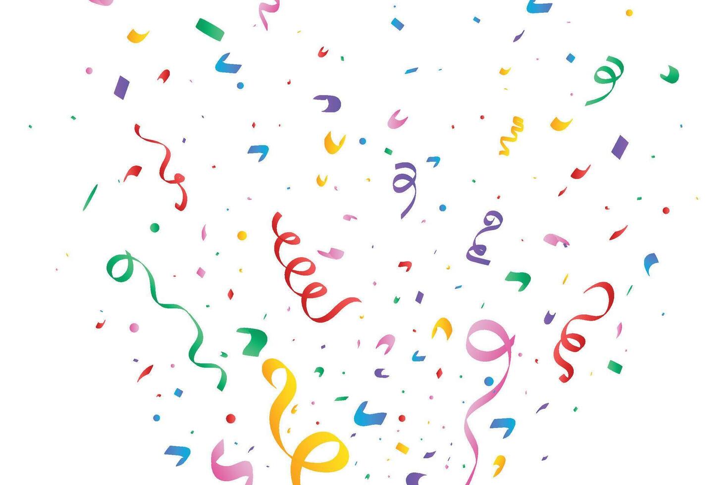 Colorful ribbons and confetti blast isolated on a white background. Party element and Tinsel design for birthday, holiday, and anniversary. Multicolor confetti and ribbon for festival. vector