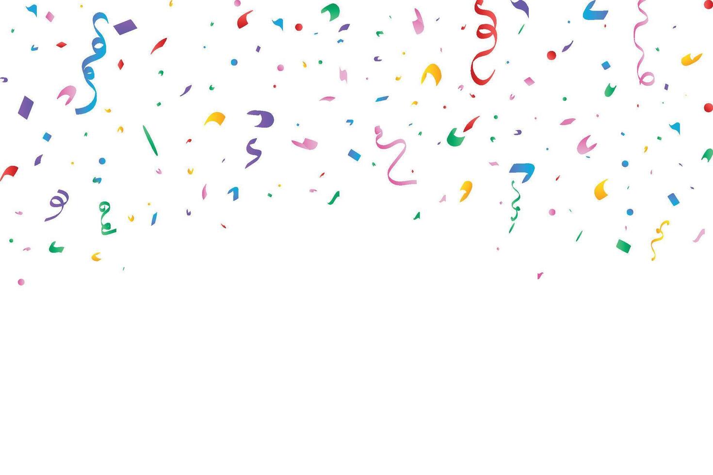 Colorful ribbons and confetti isolated on a white background. Multicolor tinsel and confetti design for birthday celebration. Confetti and ribbon for party, birthday, festival, and anniversary. vector