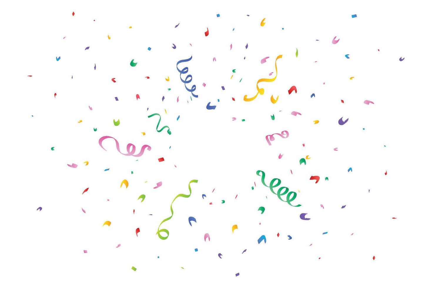 Colorful confetti and ribbon explosion on a white background. Multicolor confetti and tinsel element. Foil paper and Confetti design for a birthday, party, or anniversary celebration. vector