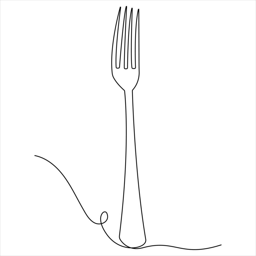 Continuous single drawing of knife fork spoon outline illustration vector