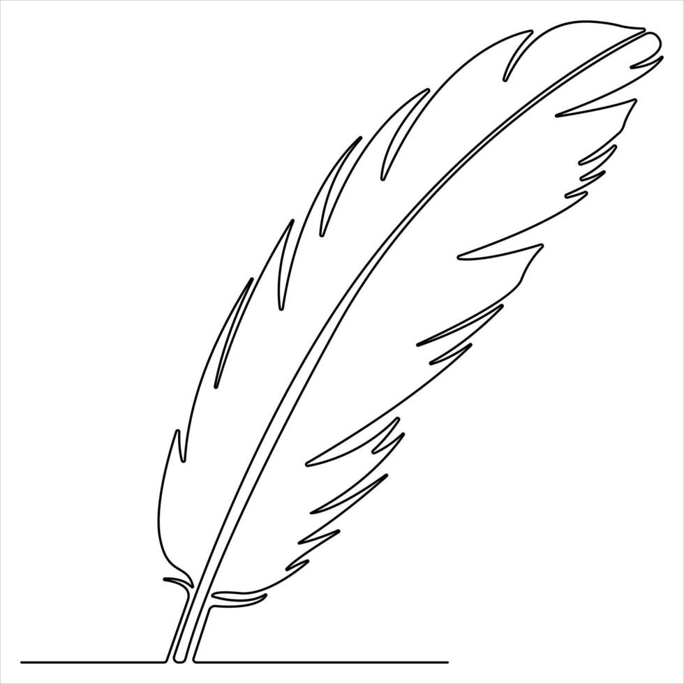 Continuous one line drawing feather single line art illustration vector