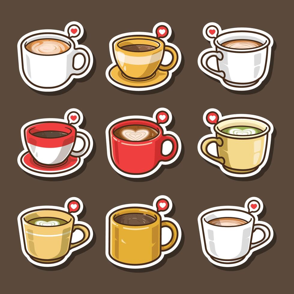 Set of All Variant Coffee Sticker. Food and Beverage Illustration Theme. vector