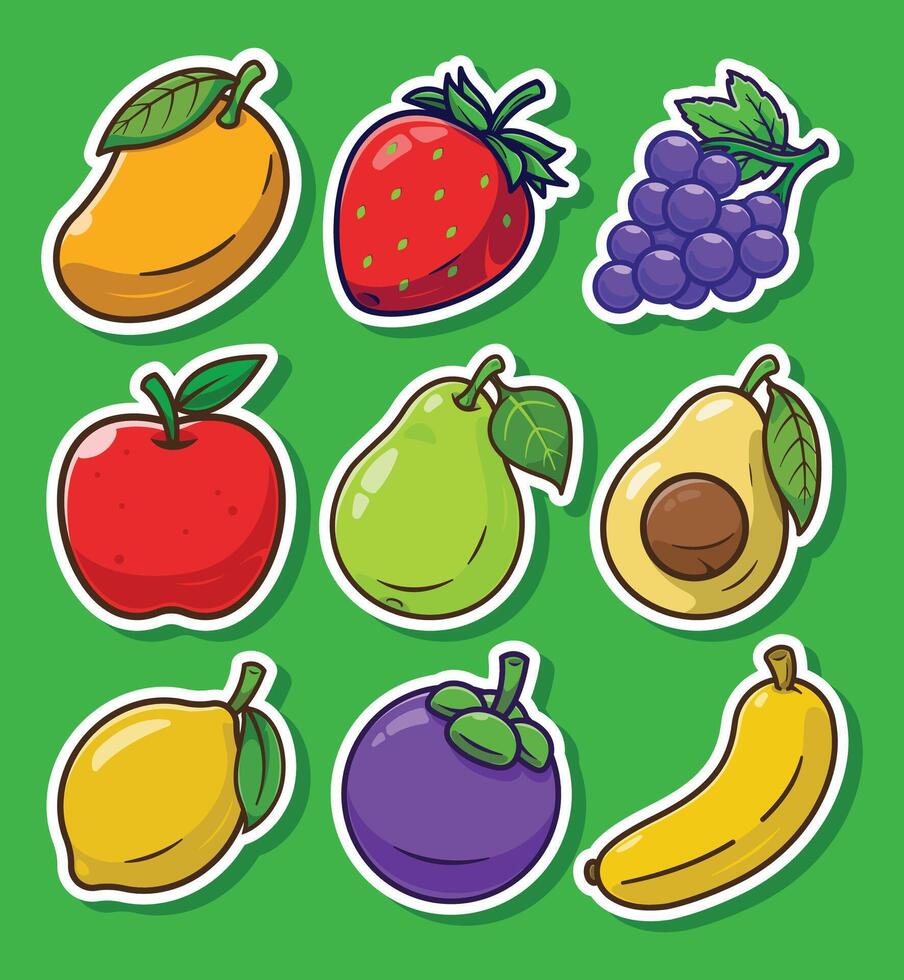 Different Types of Fresh Fruits Illustration. vector