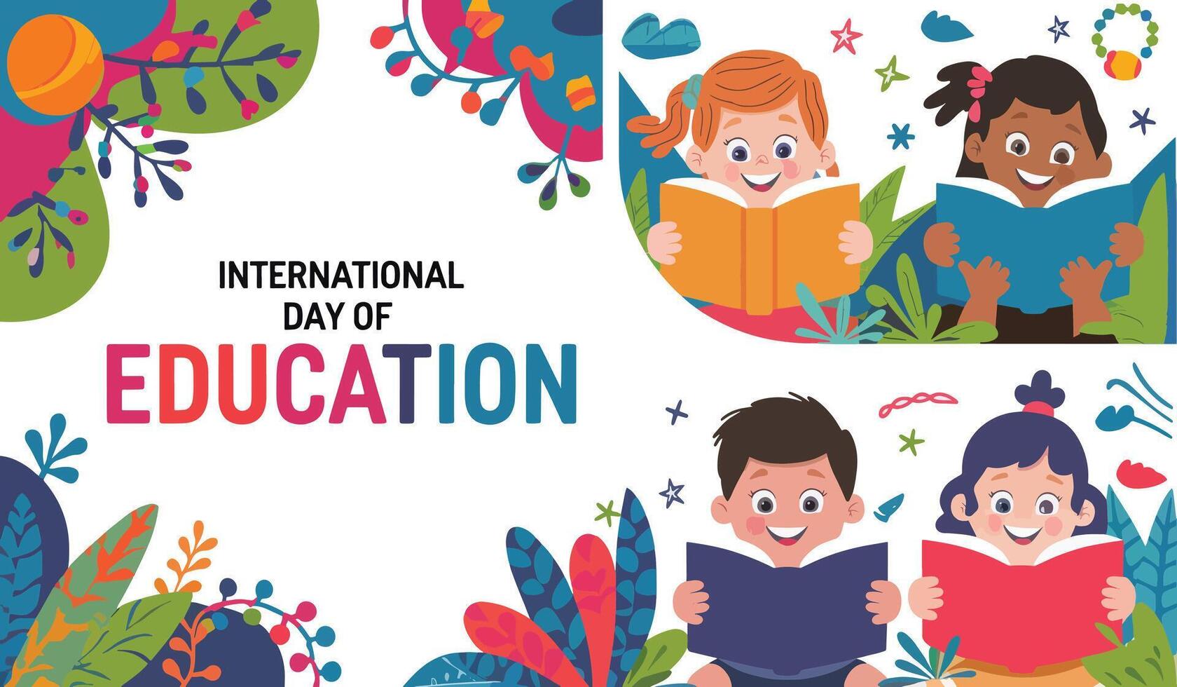 Joyful Reading A Vibrant Illustration for the International Day of Education vector