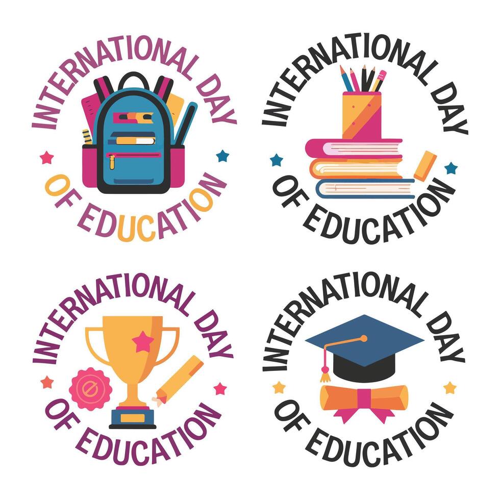 Celebrate Education with Vibrant Stickers Commemorating the International Day of Education vector