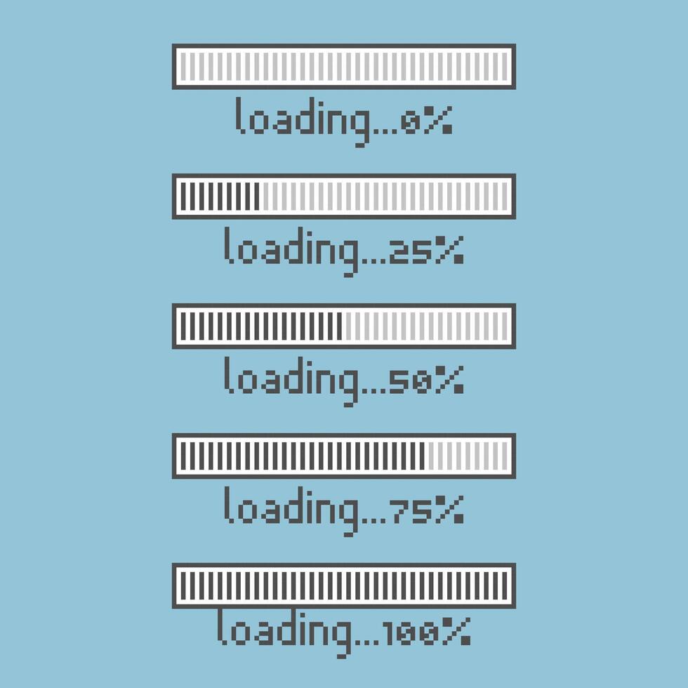 collection set of retro game 8bit pixel art loading process progress counter bar computer battery, banner vector