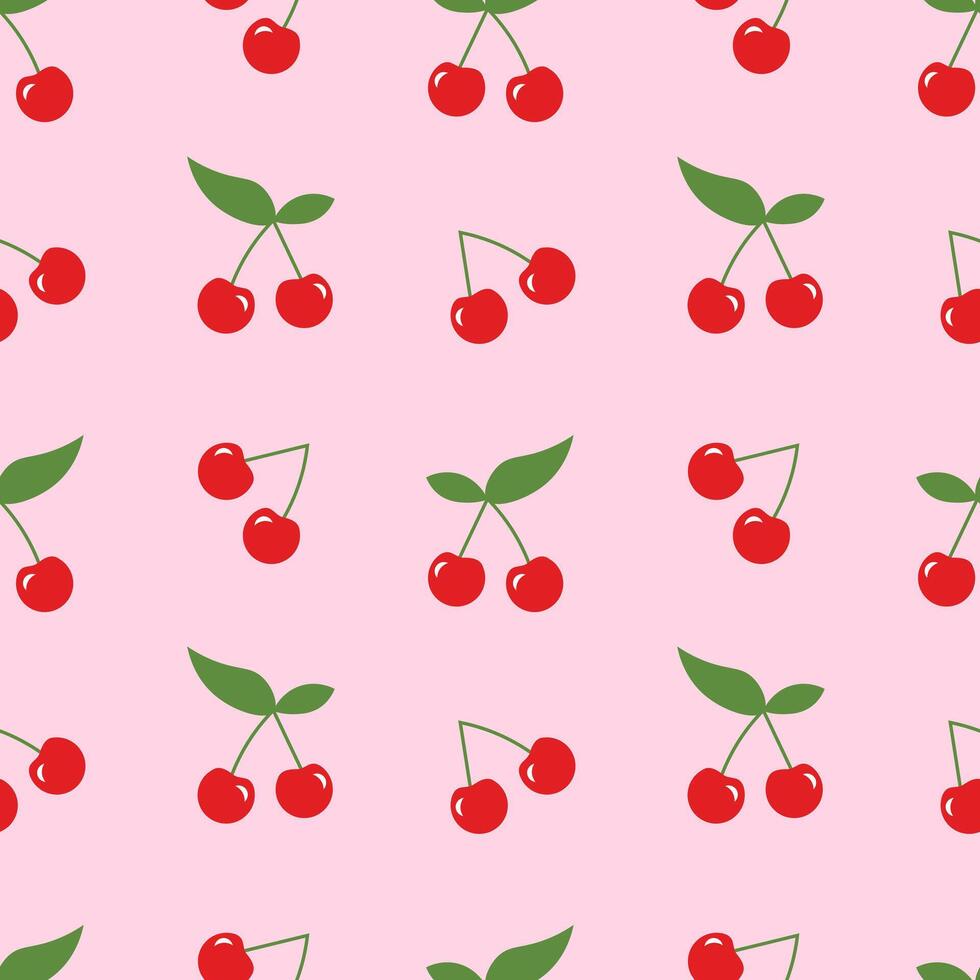 Seamless pattern with ripe cherries on a pink background vector