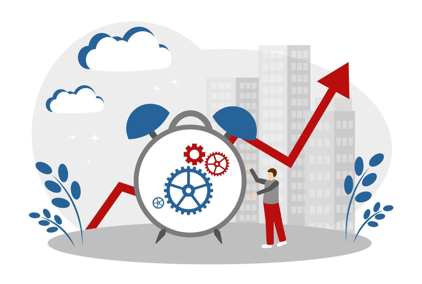 The concept of time management. A man and a clock with gears. Planning and productivity vector