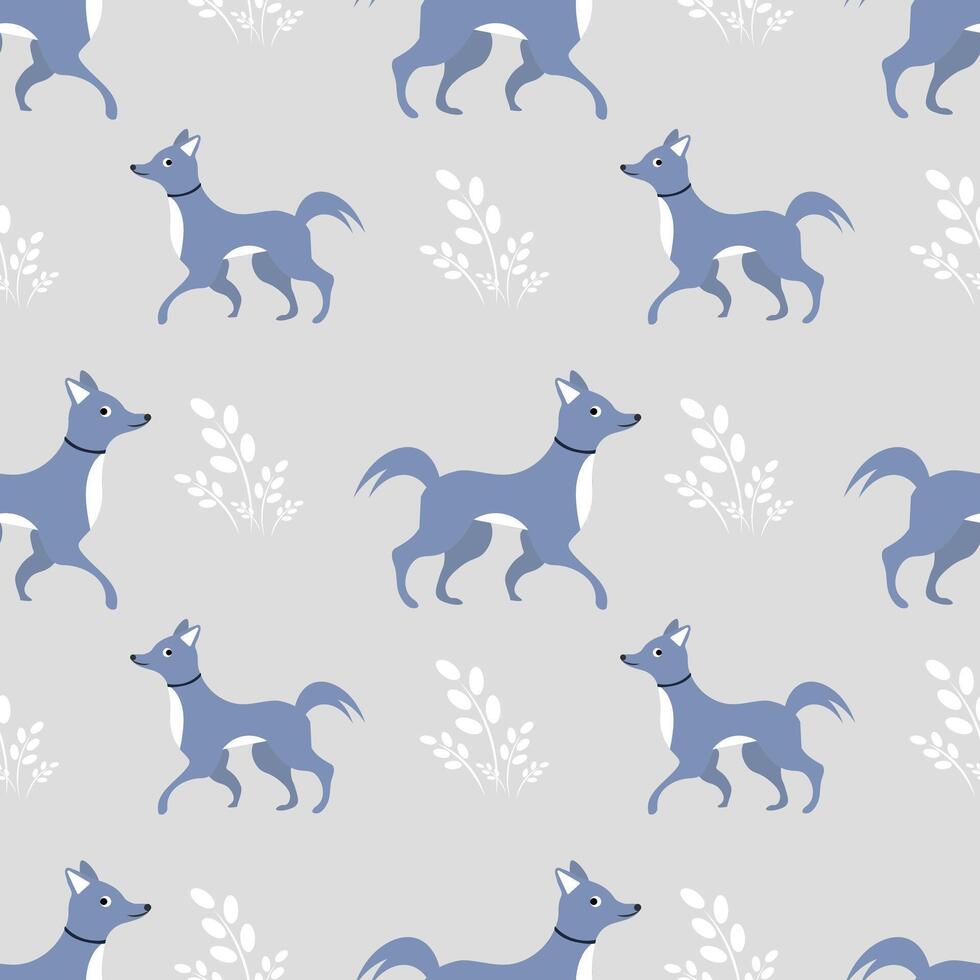 Seamless pattern with dogs on a gray background vector