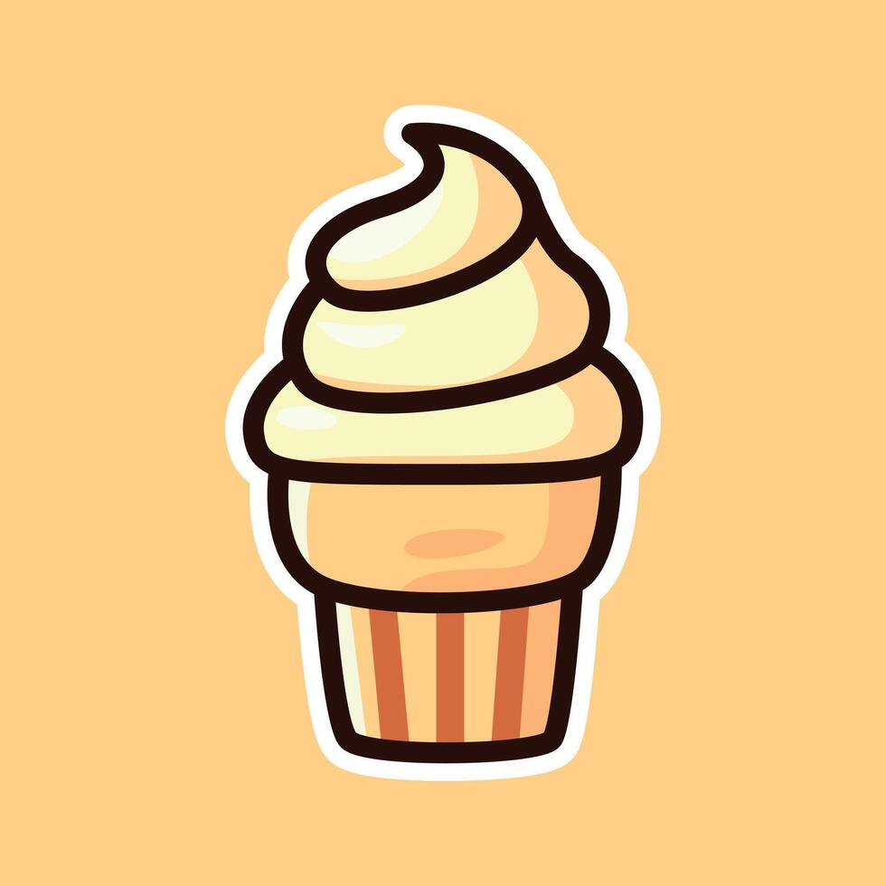 Vanilla Ice Cream Cone Icon with Yellow Background - Cute Cartoon Illustration vector
