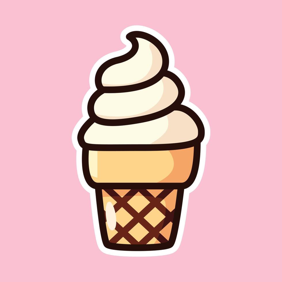 Vanilla Ice Cream Cone in Waffle Cone Icon with Pink Background vector