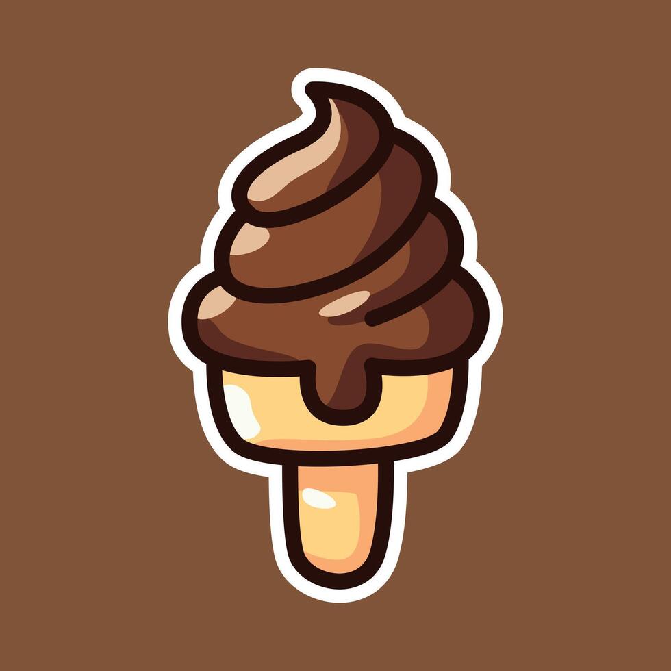 Chocolate and Vanilla Swirl Ice Cream Cone Icon with Brown Background vector