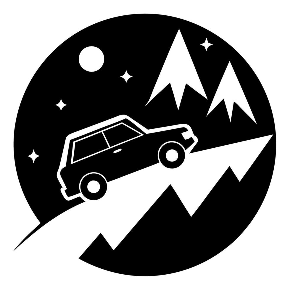 Free car icon in a mountain landscape for design projects. vector