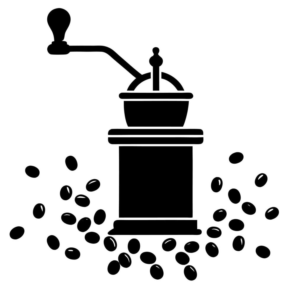 Free kitchen coffee grinder icon with scattered beans design vector