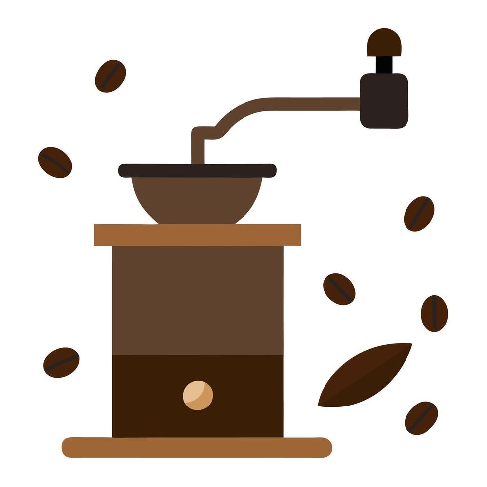 Free coffee grinder icon with scattered beans illustration vector