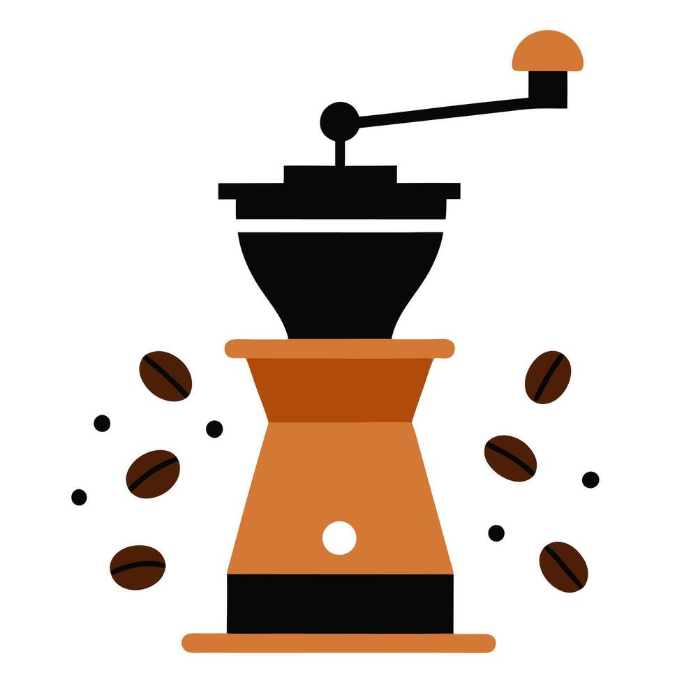 Free simple icon of a coffee grinder and scattered beans vector