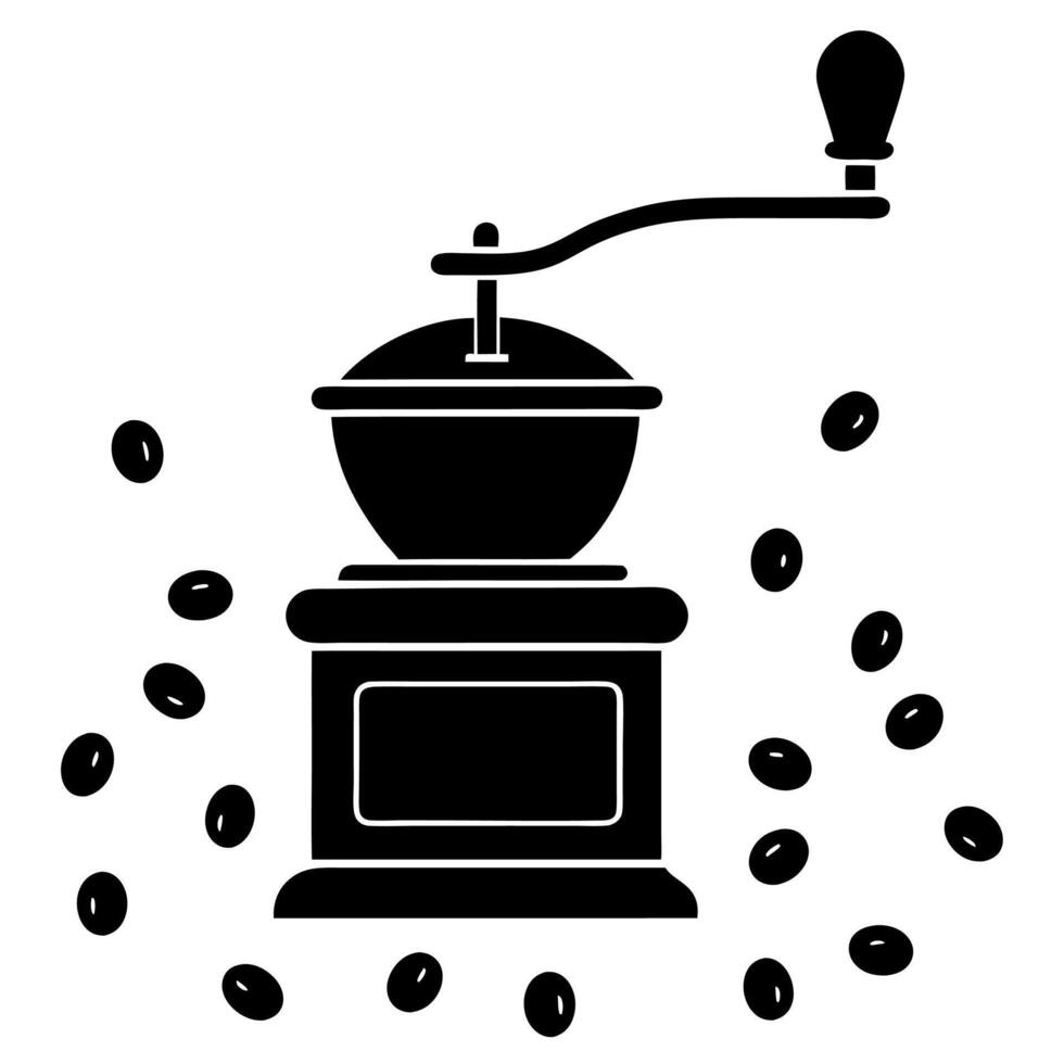 Free modern coffee grinder icon with beans scattered design vector