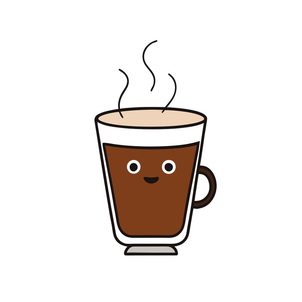 Fun illustration of a steaming coffee cup with a smile. vector